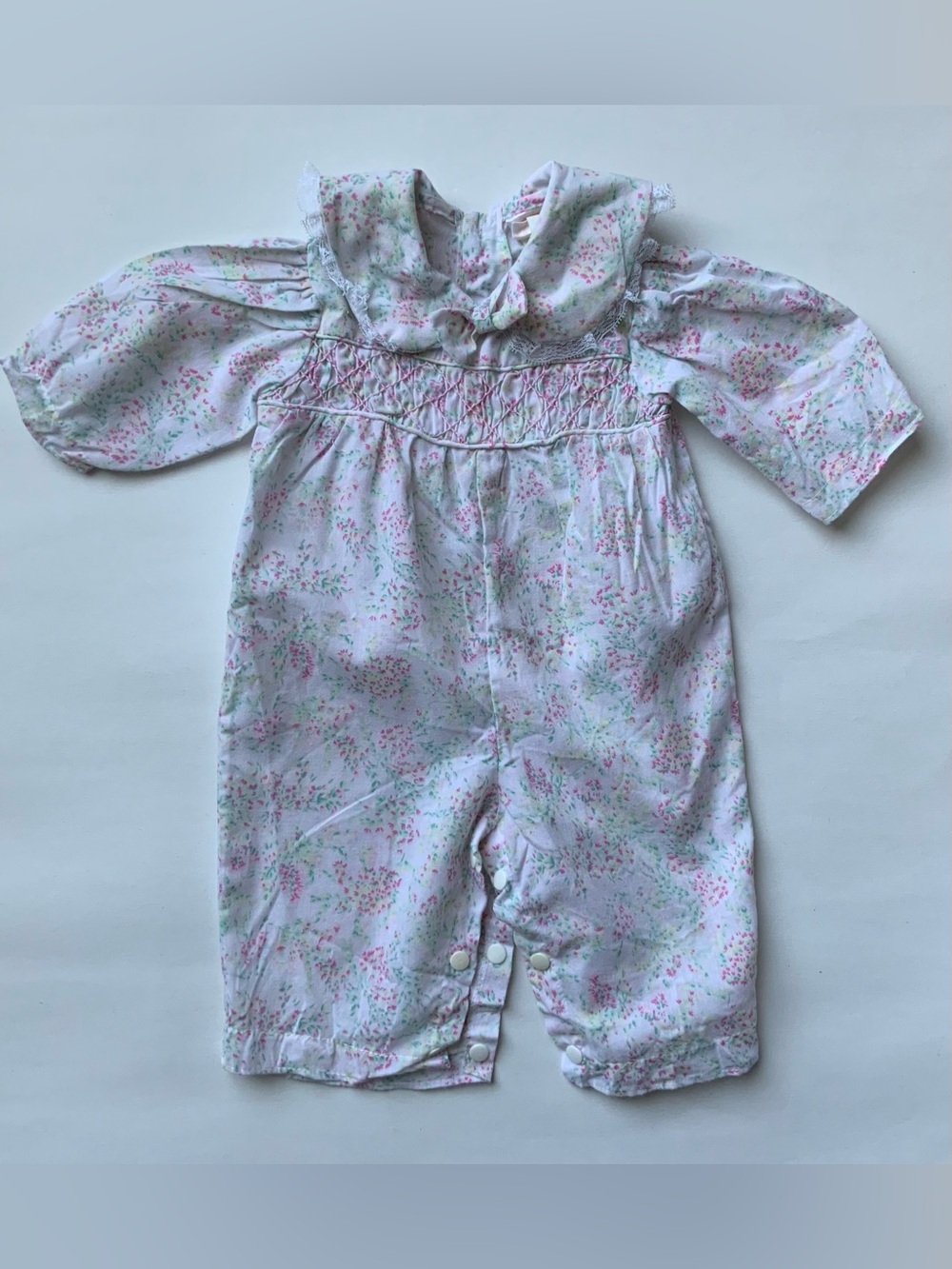 Vintage 90s Floral Smocked Baby Romper